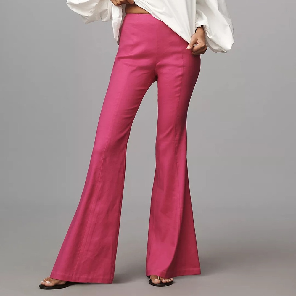 By Anthropologie Linen Flare Pants High Rise Pink